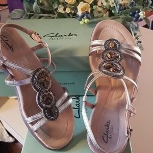 Ladies bedazzled metallic sandals